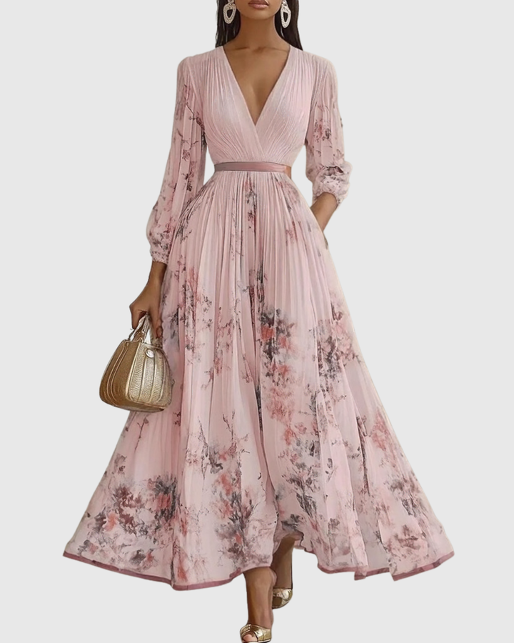 Ravella | Floral Maxi Dress Long Sleeve Elegant V-Neck Flared Fit 10