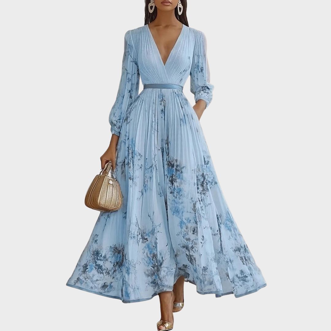 Ravella | Floral Maxi Dress Long Sleeve Elegant V-Neck Flared Fit 4
