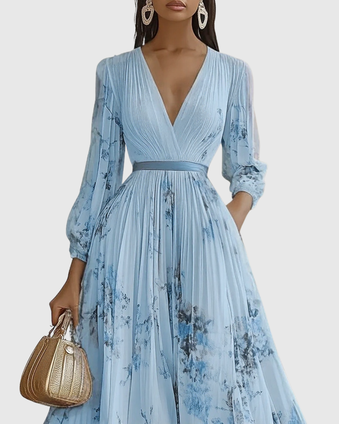 Ravella | Floral Maxi Dress Long Sleeve Elegant V-Neck Flared Fit 5