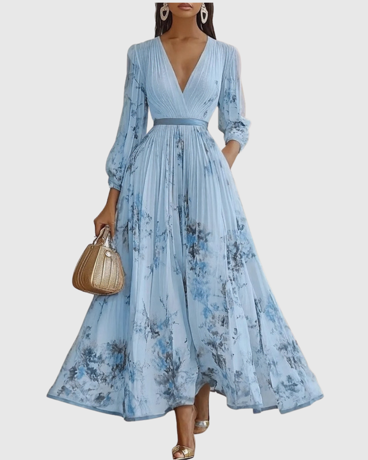 Ravella | Floral Maxi Dress Long Sleeve Elegant V-Neck Flared Fit 6