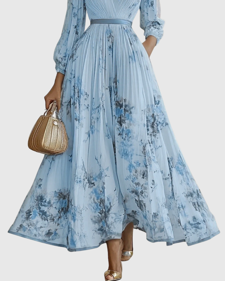 Ravella | Floral Maxi Dress Long Sleeve Elegant V-Neck Flared Fit 7