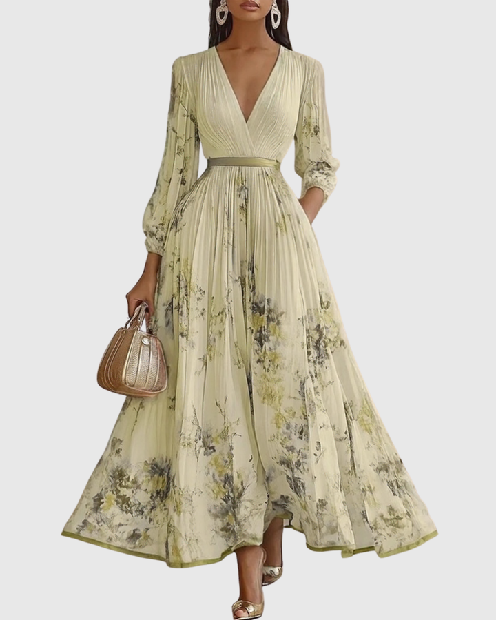 Ravella | Floral Maxi Dress Long Sleeve Elegant V-Neck Flared Fit 8