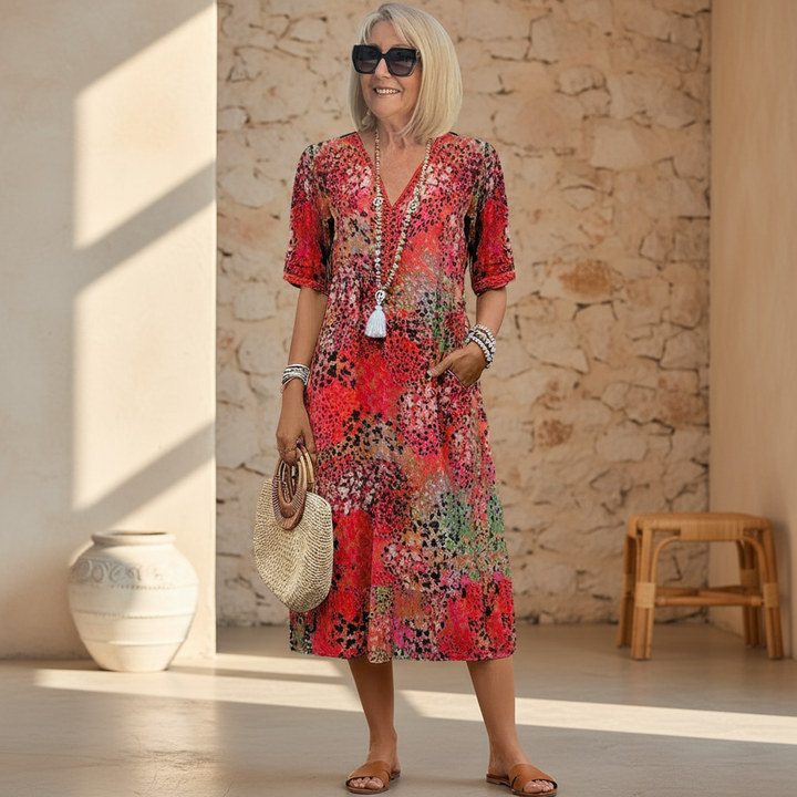 Ravina | Floral, Comfortable & Elegant Long Sleeve Midi Dress for Women 0