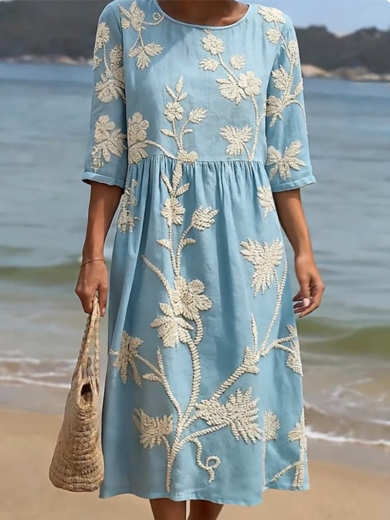 alexis alora embroidered cotton midi dress Alexis Alora Embroidered Midi Dress -Size Medium at 1stDibs