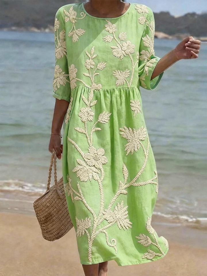 alexis alora embroidered cotton midi dress Alora Embroidered Dress in Champagne
