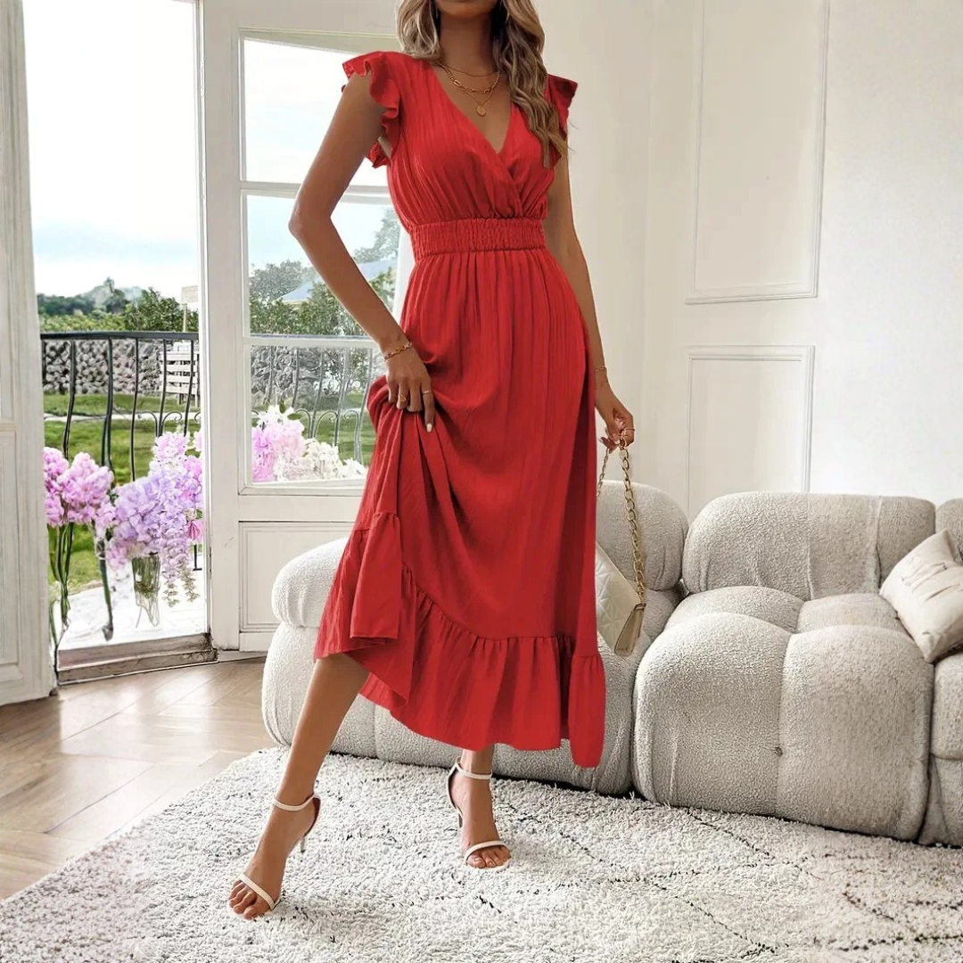 Sarah | Elegant and Versatile V-Neck Ruffle Maxi Dress 11