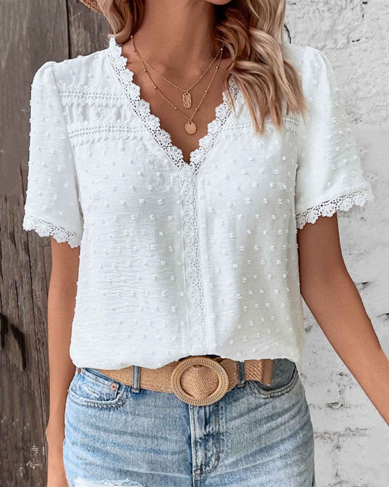 Sarah | Romantic And Breezy Bohemian Swiss Dot Blouse 0