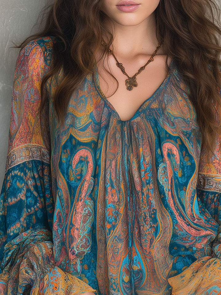 Sarina | Chiffon Blouse Ruffled Cuffs Paisley Flowing Fit 6