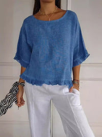 Isabella | Chic And Lightweight Frayed-Hem Linen-Look Blouse