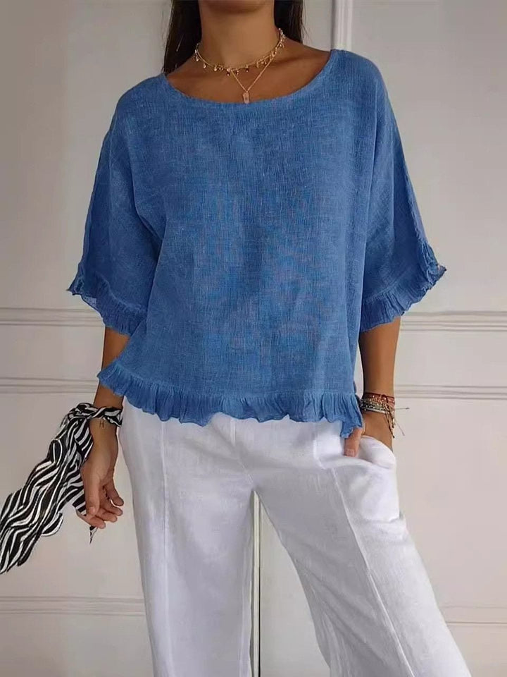 Scarlett | Comfortable And Warm Frayed-Hem Linen-Look Blouse 0