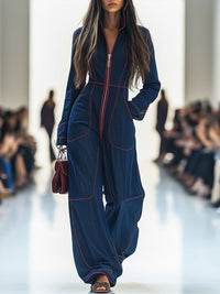 Harper | Modern Long Sleeve Zip-Front Wide-Leg Jumpsuit