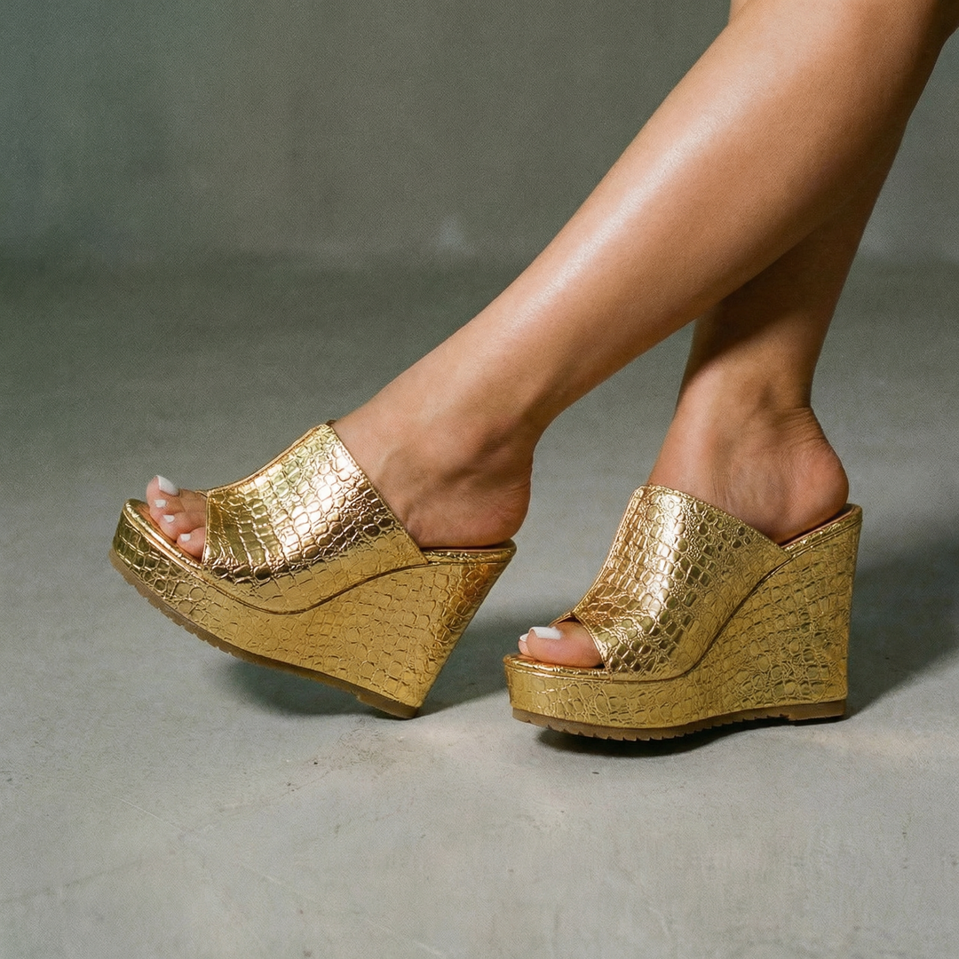 Selene LuxeShine | Elegant, Comfortable Wedge Sandals for Women - Shimmering Wedges Shoes 1