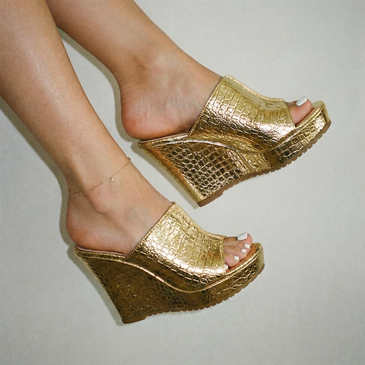 Selene LuxeShine | Elegant, Comfortable Wedge Sandals for Women - Shimmering Wedges Shoes 4