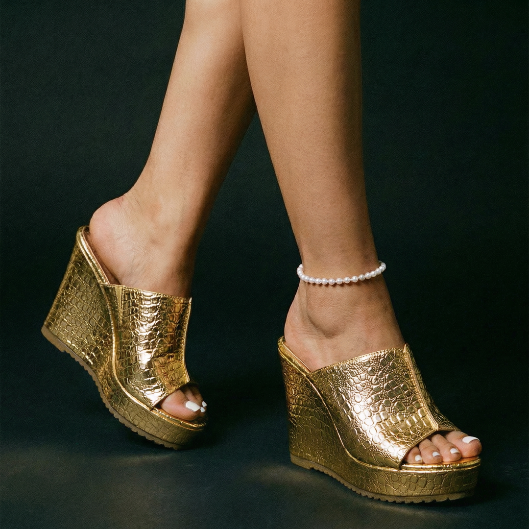 Selene LuxeShine | Elegant, Comfortable Wedge Sandals for Women - Shimmering Wedges Shoes 5