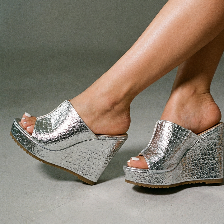 Selene LuxeShine | Elegant, Comfortable Wedge Sandals for Women - Shimmering Wedges Shoes 7