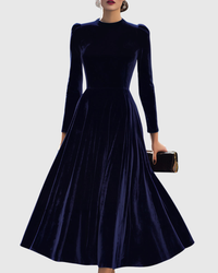 Amelia | Luxurious And Timeless Navy Velvet Midi Dress