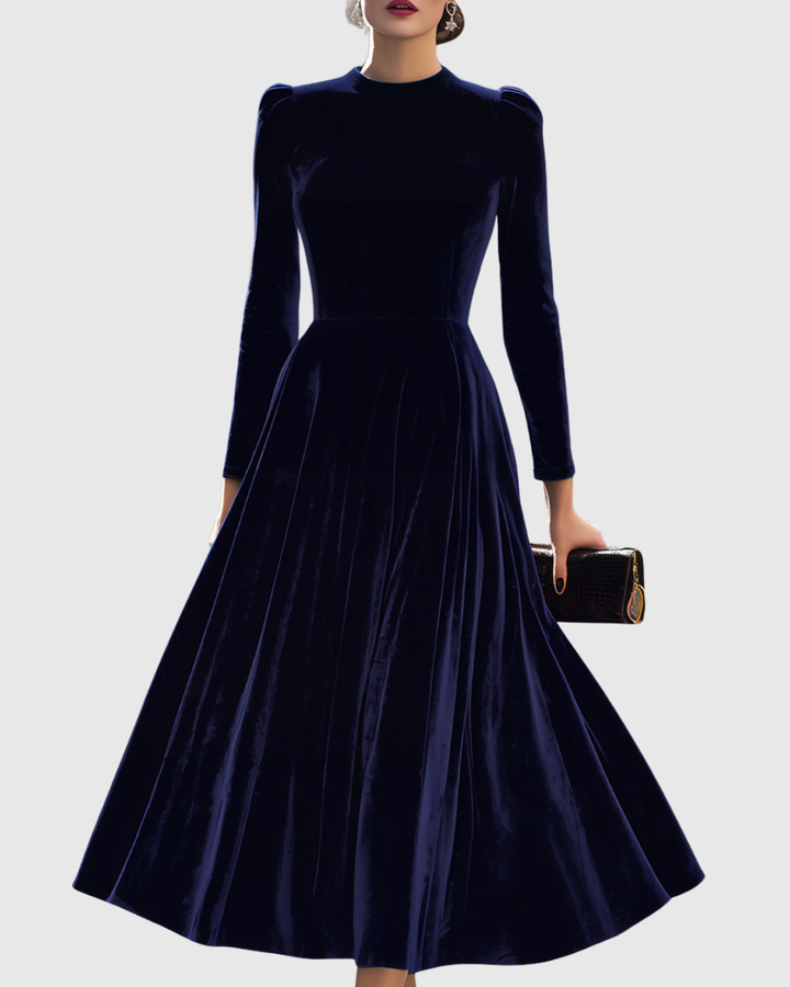Sibella | Velvet Midi Dress Long Sleeve Elegant Winter Fit 0