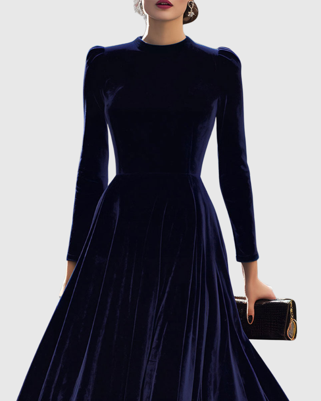 Sibella | Velvet Midi Dress Long Sleeve Elegant Winter Fit 1