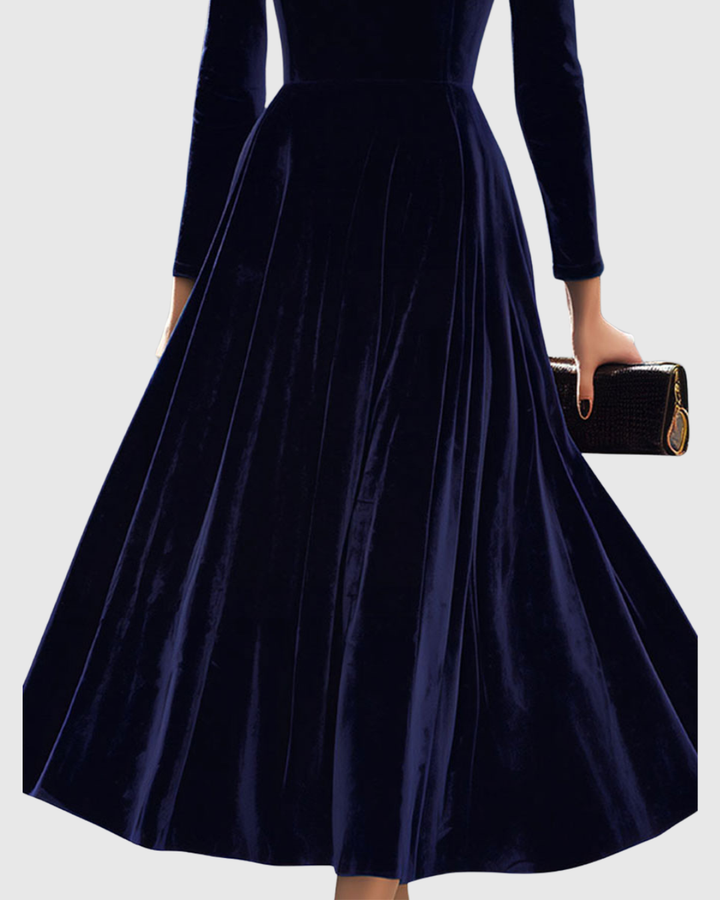 Sibella | Velvet Midi Dress Long Sleeve Elegant Winter Fit 2