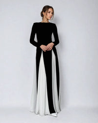 Olivia | Stylisches Maxikleid mit kontrastierenden Ärmeln