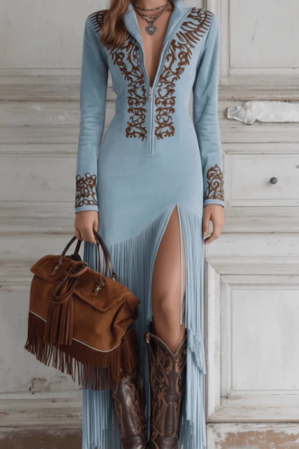 Stella | Western-Inspired Fringe Maxi Dress 4