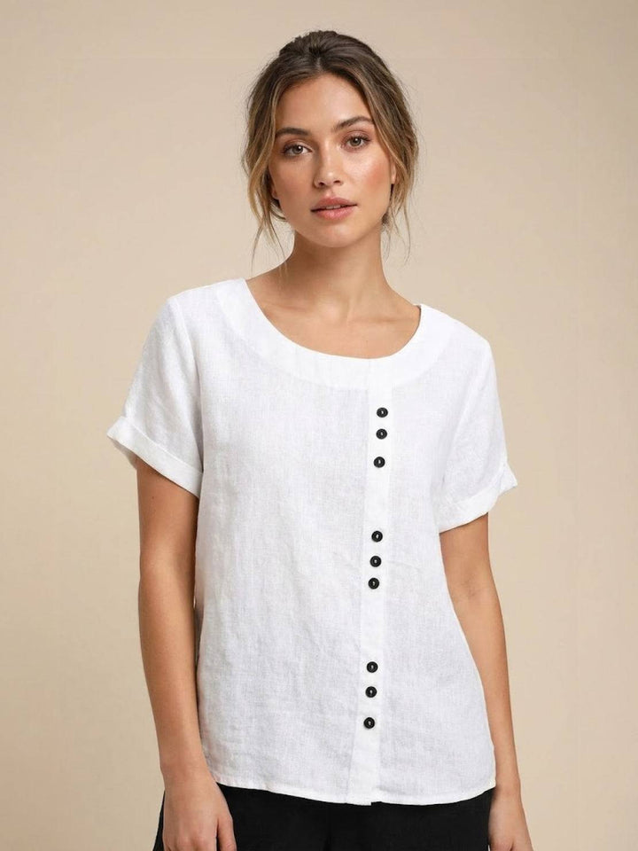 Taylor | Women’s Linen Round Neck Button Blouse 19