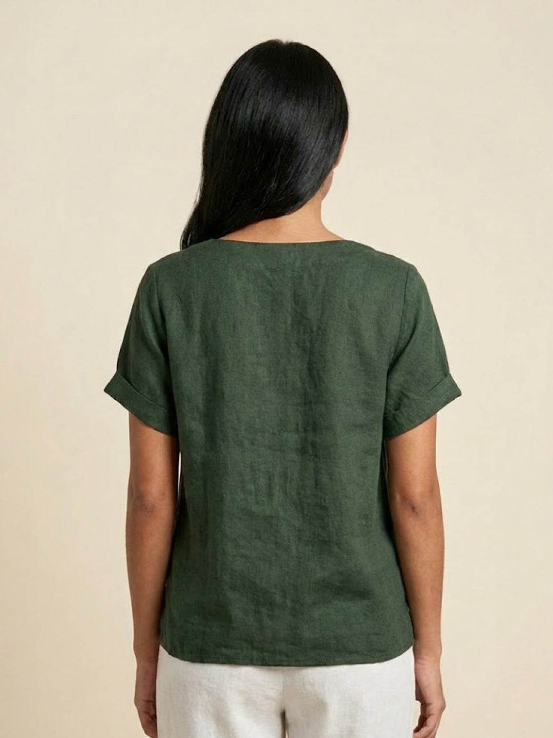 Taylor | Women’s Linen Round Neck Button Blouse 3