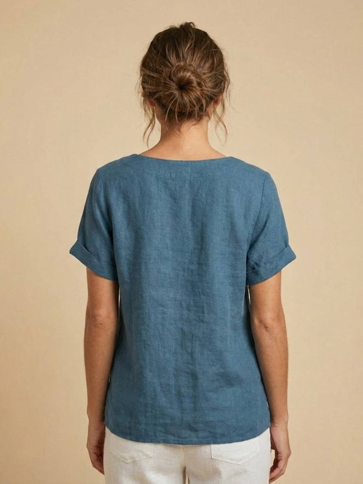Taylor | Women’s Linen Round Neck Button Blouse 6