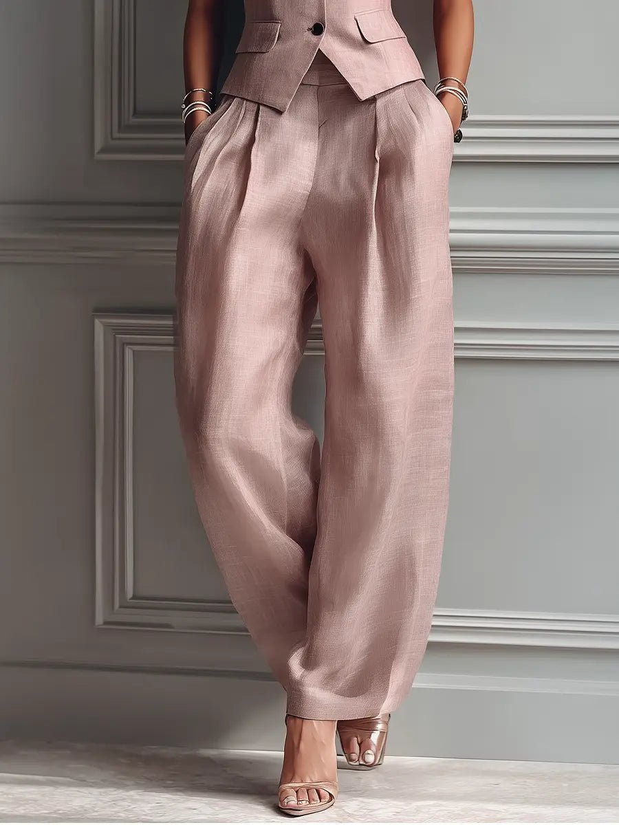 Victoria | Elegant And Tailored Vest Linen Two Piece Set 2