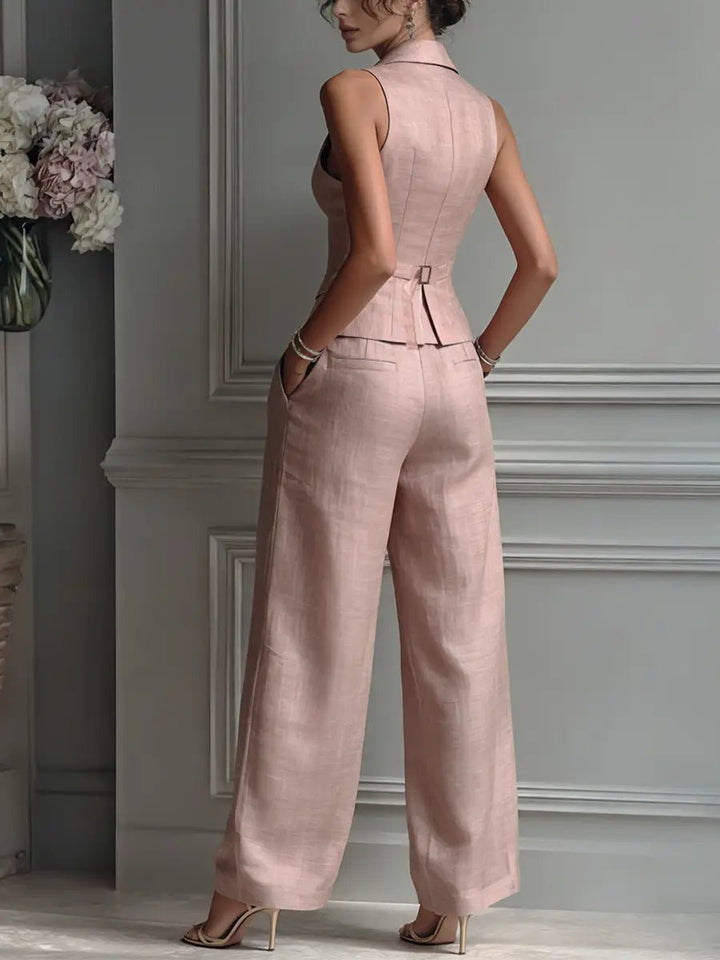 Victoria | Elegant And Tailored Vest Linen Two Piece Set 3