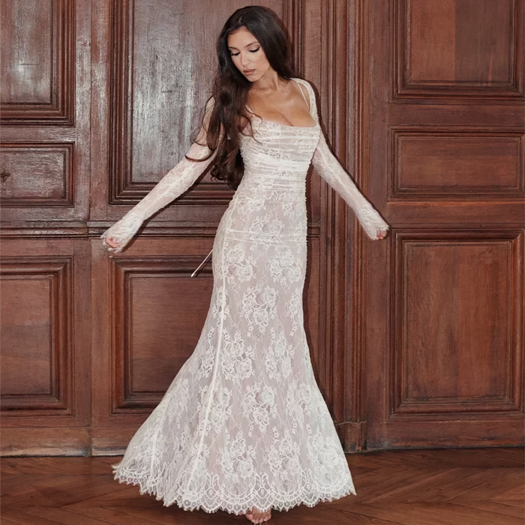 Winona | Maxi Dress White Lace Elegant Long Fit for Women 0