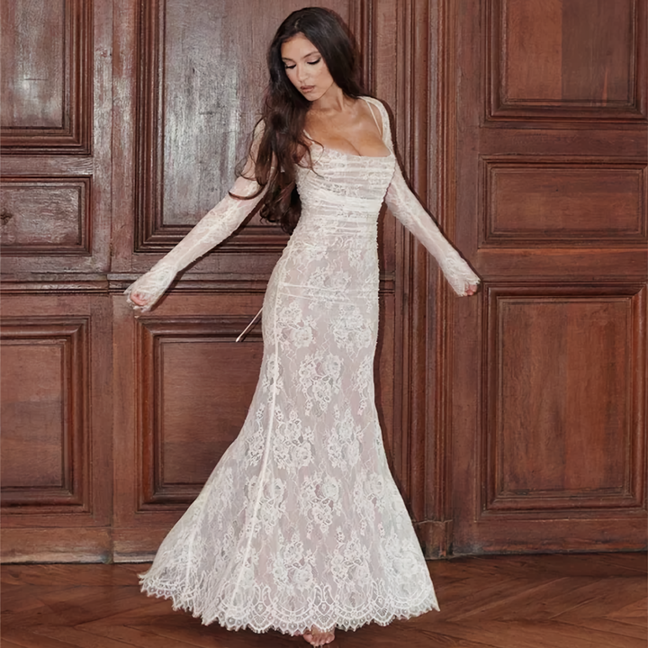 Winona | Maxi Dress White Lace Elegant Long Fit for Women 0