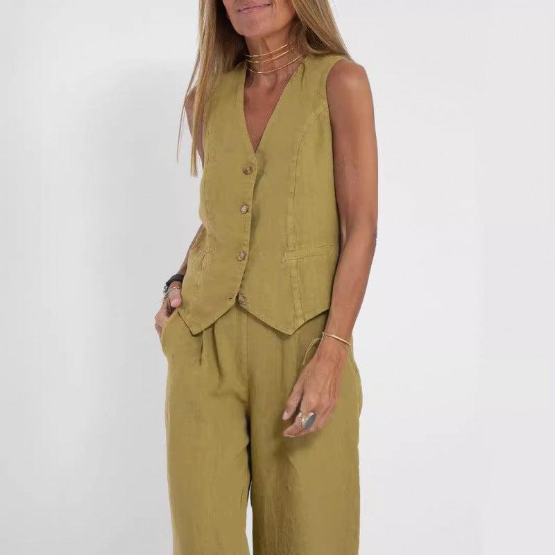 Women's elegant linen vest with button detailing Drune 3
