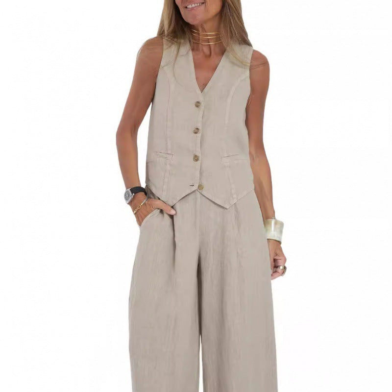 Women's elegant linen vest with button detailing Drune 5