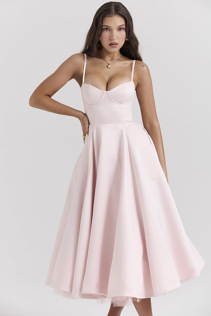 Yliana | Elegant White Summer Dress – Romantic Bustier & Playful High-Low Tulle Midi Dress for Wedding Guests 5