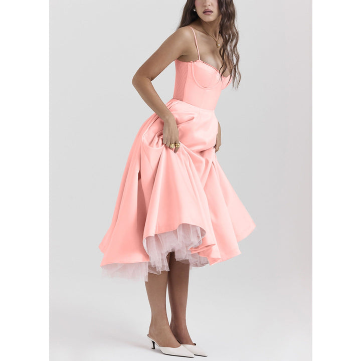 Yliana | Elegant White Summer Dress – Romantic Bustier & Playful High-Low Tulle Midi Dress for Wedding Guests 8