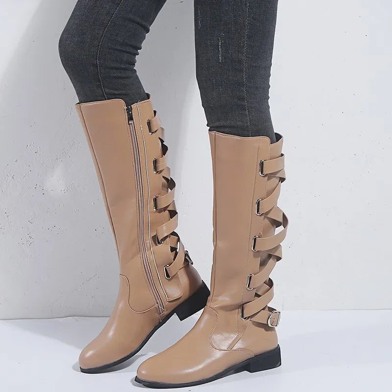 Karla | Elegant Buckle Accent Knee High Boots