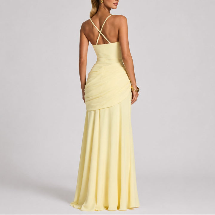 Victoria | Robe longue tendance froncée à col carré pour mariage d’automne