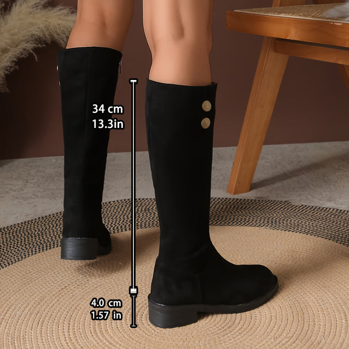 Freya | Elegant Button Suede Knee High Boots