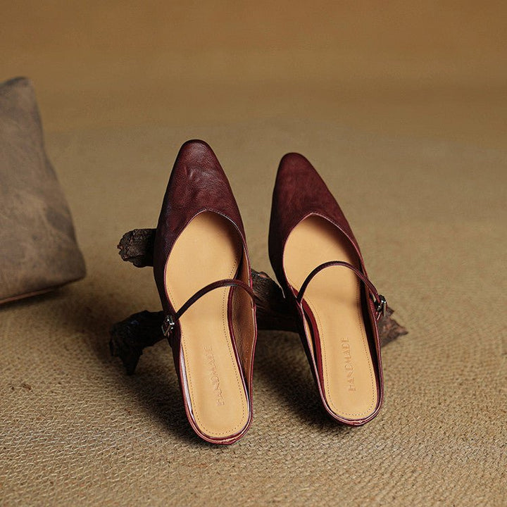 Grace | Elegant Pointed-Toe Leather Mary Jane Mules