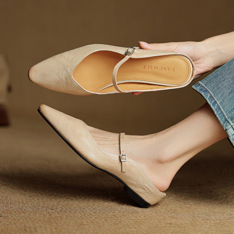 Grace | Elegant Pointed-Toe Leather Mary Jane Mules
