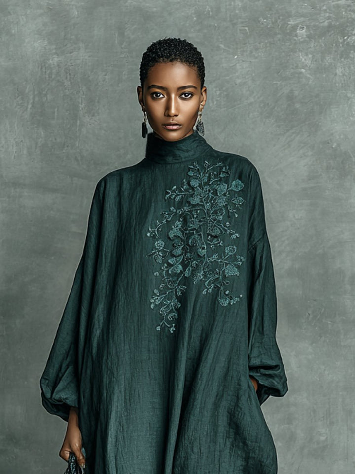 Amelia | Embroidered Long-Sleeved Dress with Elegant Stand-Up Collar