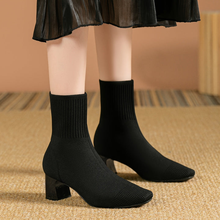 Hannah | Chic Stretch-Knit Block Heel Ankle Boots