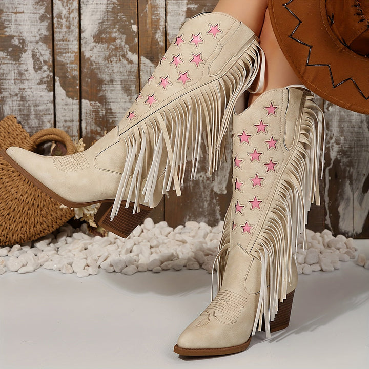 Sophie | Playful Fringe Cowboy Boots with Pink Star Details