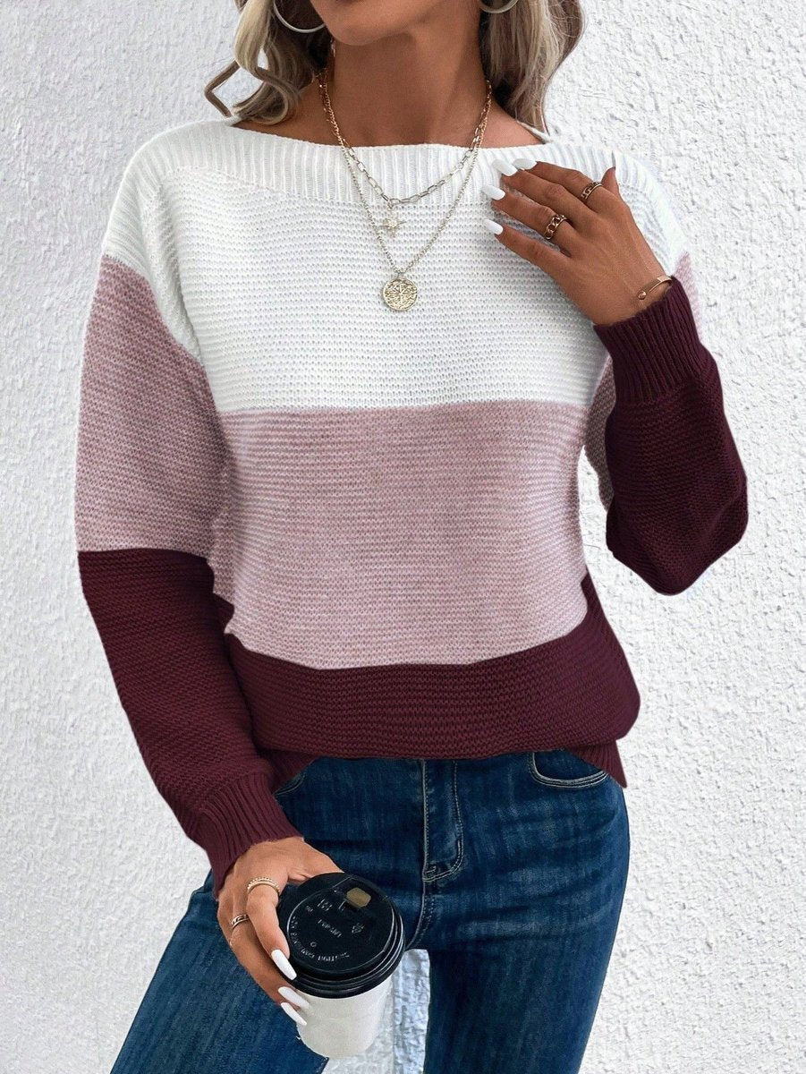 Frieda | Knitted Sweater – Stylish Color Block Design for Women