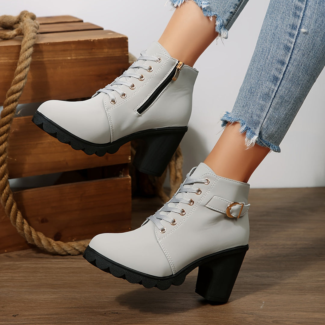 Harriet | Chic Lace-Up Block Heel Ankle Boots With Lug Sole