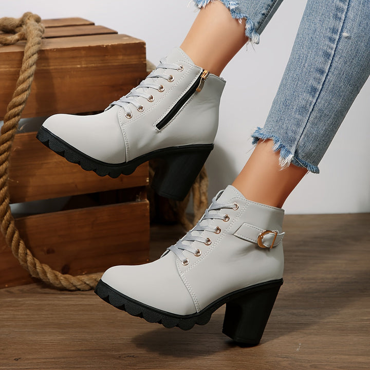 Harriet | Chic Lace-Up Block Heel Ankle Boots With Lug Sole