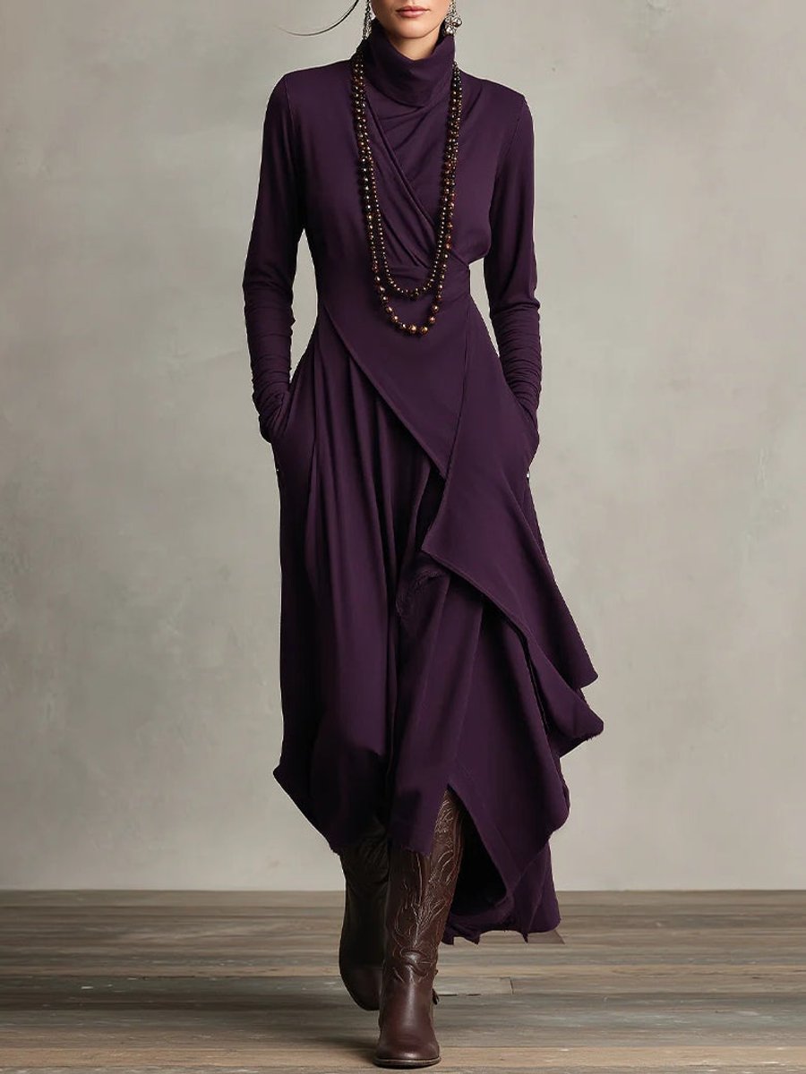 Isabella | Modern Long-Sleeved Dress with Asymmetrical Maxi Hem