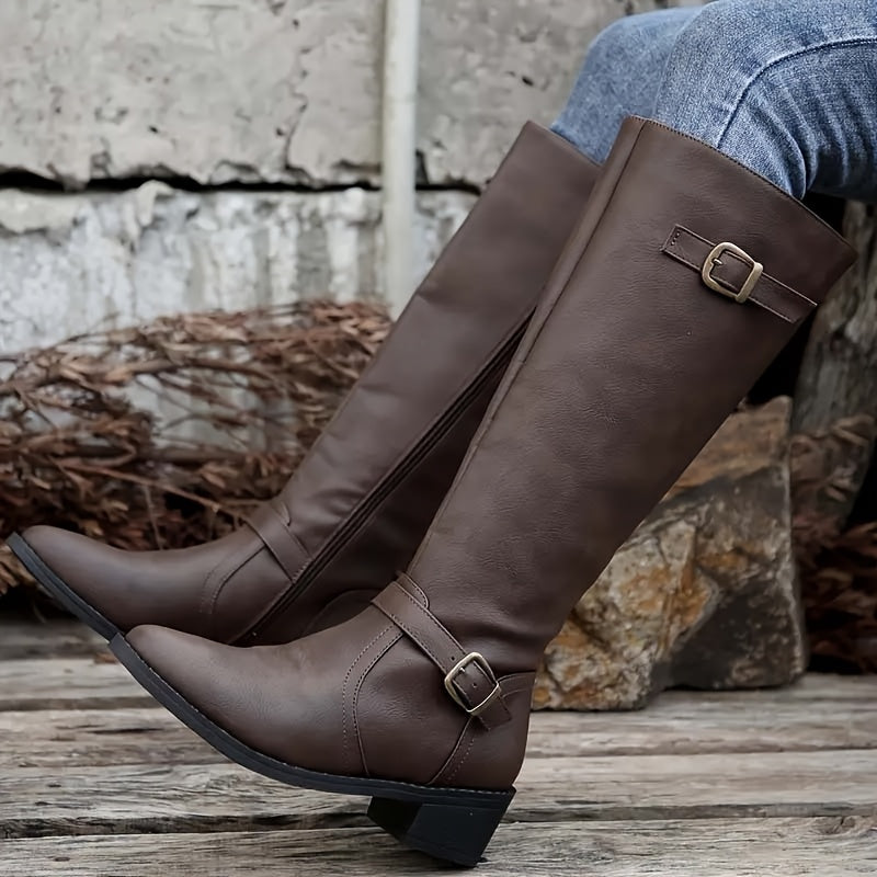 Diana | Double Buckle Accent Knee High Boots