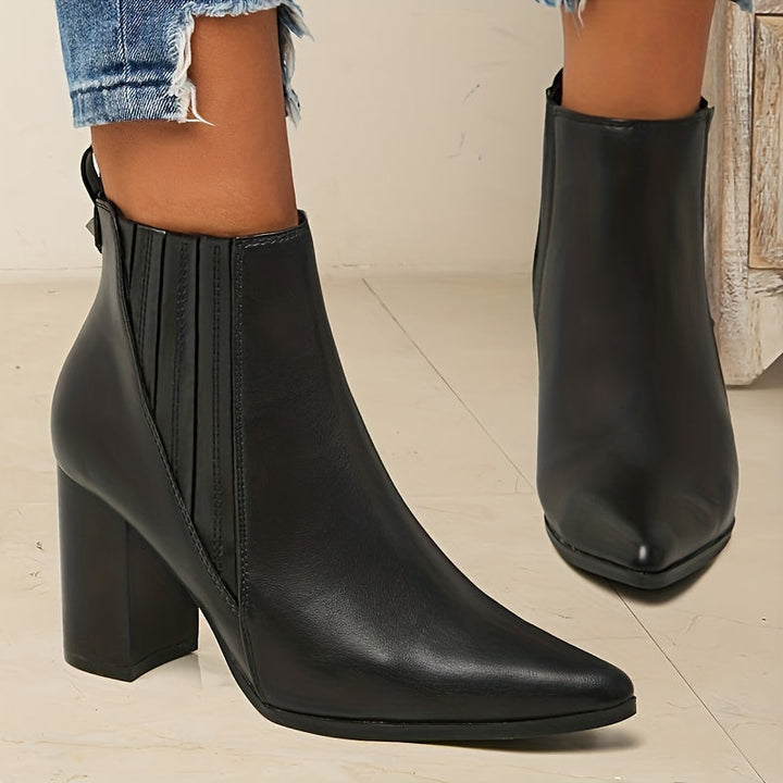 Marina | Stylish Pointed Toe Block Heel Ankle Boots
